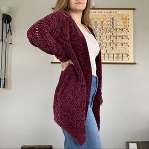 Soft Chenille Wine Cardigan